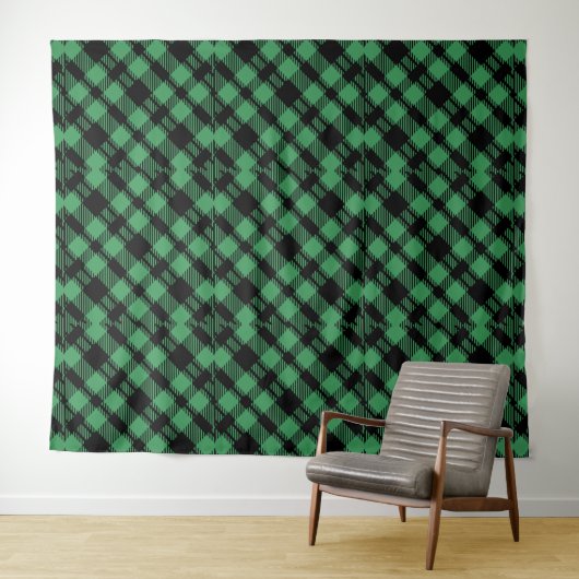 Classic Holiday Green Checkered Pattern  Wandkleed (In Situ (horizontaal))