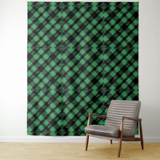 Classic Holiday Green Checkered Pattern Wandkleed (In situ)