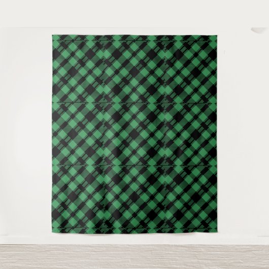 Classic Holiday Green Checkered Pattern Wandkleed (Voorkant)