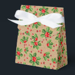 Classic Holiday Green Holly Red Berries Bedankdoosjes<br><div class="desc">Hedendaags klassiek kerstvakantieseizoen Holly besmeurt en vertrekt zich op een roest bruin kraftpapier. Verkrijgbaar op producten zoals pakpapier en tissuepapier,  etiketten met terugzendadressen,  labels met cadeau,  tassen en gunstdozen,  stickers en linten.</div>