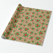 Classic Holiday Green Holly Red Berries Cadeaupapier (Uitgerold)