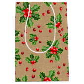 Classic Holiday Green Holly Red Berries Medium Cadeauzakje (Voorkant)