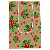 Classic Holiday Green Holly Red Berries Medium Cadeauzakje (Achterkant)