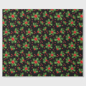 Classic Holiday Green Holly Red Berries Patroon Cadeaupapier (Vlak)