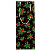 Classic Holiday Green Holly Red Berries Patroon Wijn Cadeautas (Achterkant)