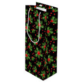 Classic Holiday Green Holly Red Berries Patroon Wijn Cadeautas (Voorkant Gekanteld)