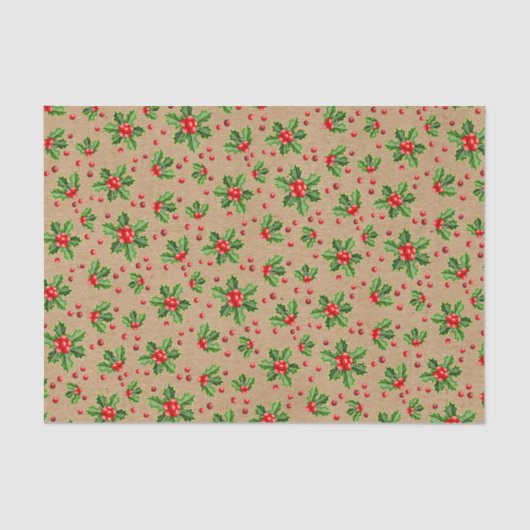 Classic Holiday Green Holly Red Berries Tissuepapier (Voorkant)