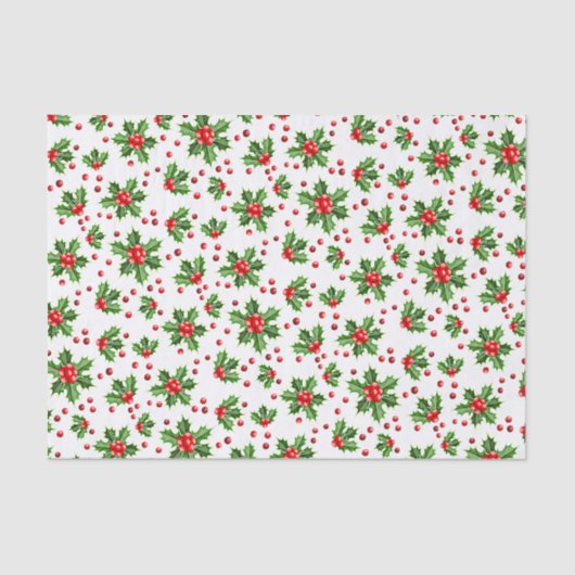 Classic Holiday Green Holly Red Berries Tissuepapier (Voorkant)