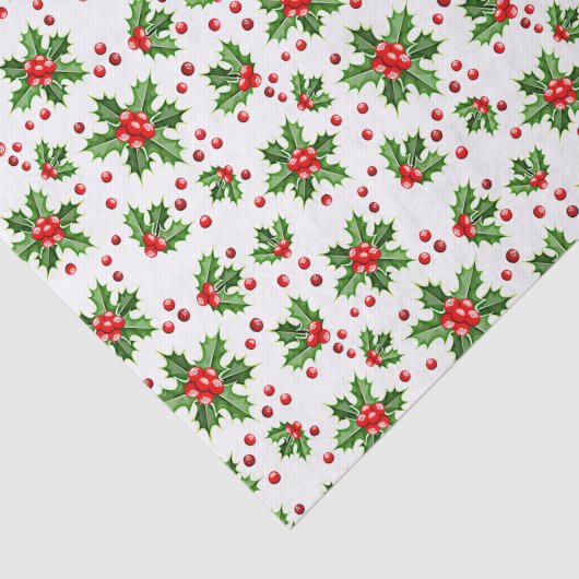 Classic Holiday Green Holly Red Berries Tissuepapier (Detail)