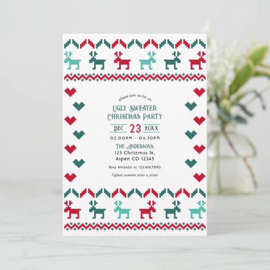 Classic Holiday Knit Ugly Sweater Christmas Party Kaart (Staand voorkant)