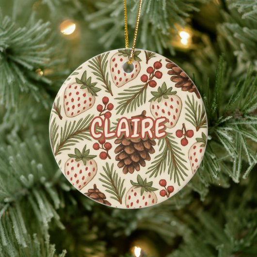Classic Holiday Pine Berries Bloemen Rood Groen Keramisch Ornament (Boom)