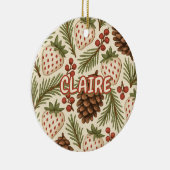 Classic Holiday Pine Berries Bloemen Rood Groen Keramisch Ornament (Rechts)