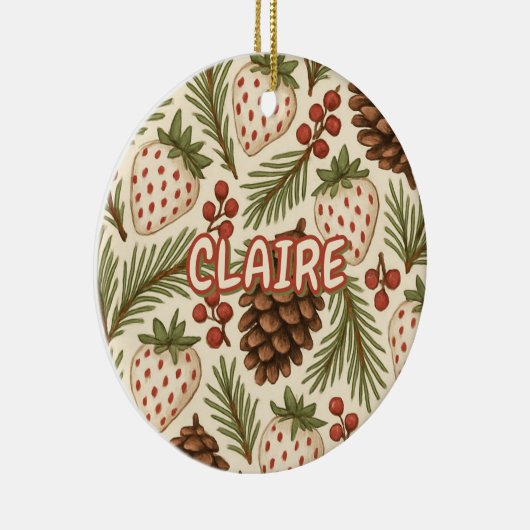 Classic Holiday Pine Berries Bloemen Rood Groen Keramisch Ornament (Rechts)