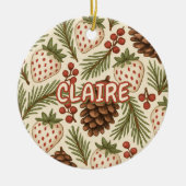 Classic Holiday Pine Berries Bloemen Rood Groen Keramisch Ornament (Voorkant)