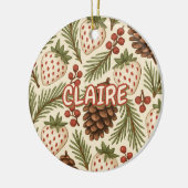 Classic Holiday Pine Berries Bloemen Rood Groen Keramisch Ornament (Links)