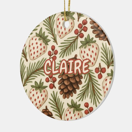 Classic Holiday Pine Berries Bloemen Rood Groen Keramisch Ornament (Links)