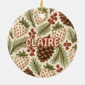 Classic Holiday Pine Berries Bloemen Rood Groen Keramisch Ornament (Achterkant)