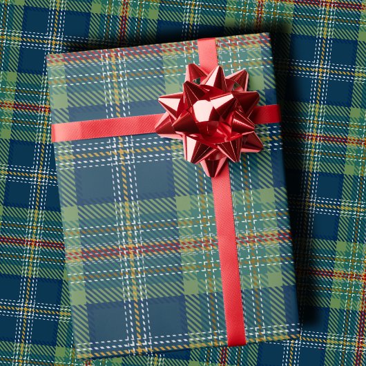 Classic Holiday Plaid Stylish Green & Navy Xmas Cadeaupapier