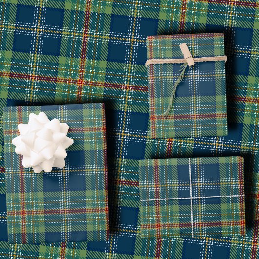 Classic Holiday Plaid Stylish Green & Navy Xmas Inpakpapier Vel