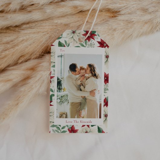 Classic Holiday Poinsettia Fotocadeau Label Cadeaulabel