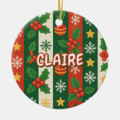 Classic Holiday Red Green Stripes Sterren Sneeuwvl Keramisch Ornament (Voorkant)