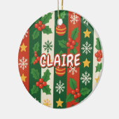 Classic Holiday Red Green Stripes Sterren Sneeuwvl Keramisch Ornament (Links)