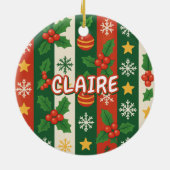 Classic Holiday Red Green Stripes Sterren Sneeuwvl Keramisch Ornament (Achterkant)