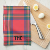 Classic Holiday Red Tartan Plaid INITIALEN Feestel Theedoek (Quarter Fold)