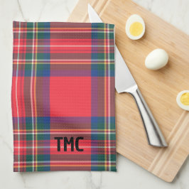 Classic Holiday Red Tartan Plaid INITIALEN Feestel Theedoek