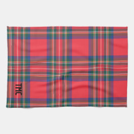 Classic Holiday Red Tartan Plaid INITIALEN Feestel Theedoek
