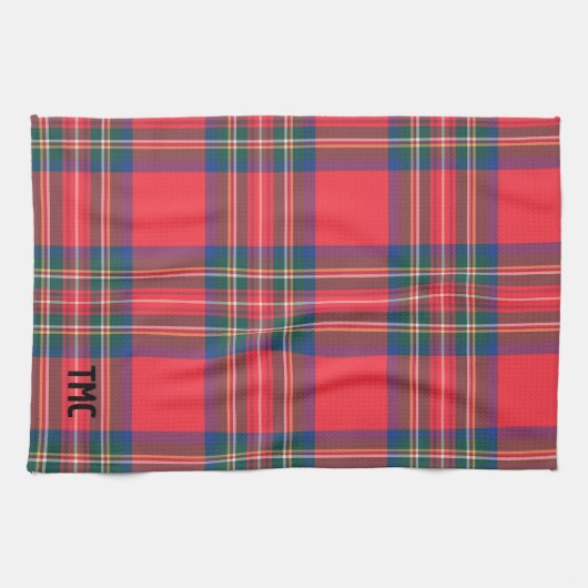 Classic Holiday Red Tartan Plaid INITIALEN Feestel Theedoek (Horizontaal)