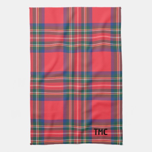 Classic Holiday Red Tartan Plaid INITIALEN Feestel Theedoek (Verticaal)