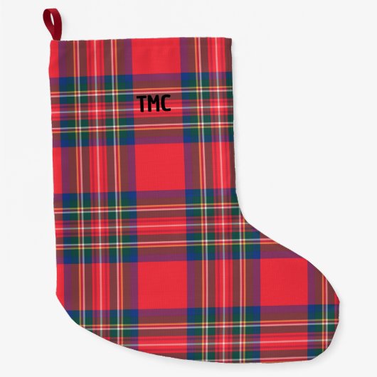 Classic Holiday Red Tartan Pset Initialen Fesatief Grote Kerstsok (Voorkant)