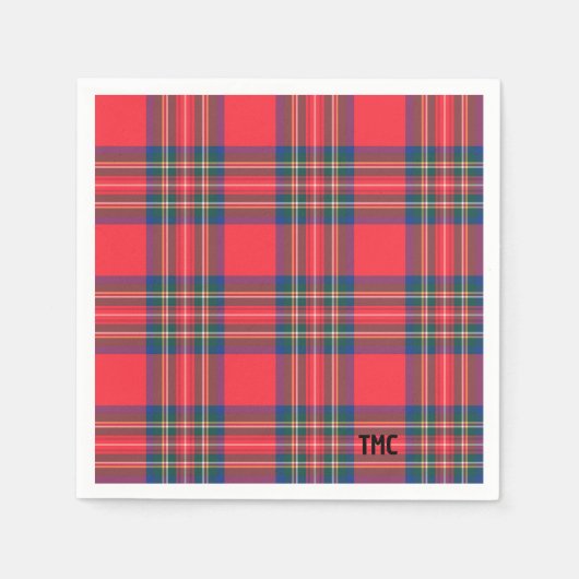 Classic Holiday Red Tartan Pset Initialen Fesatief Servet (Voorkant)