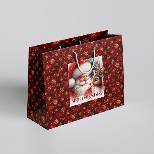 Classic Holiday Santa Claus Rudolph Gift Bag Groot Cadeauzakje