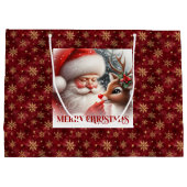 Classic Holiday Santa Claus Rudolph Gift Bag Groot Cadeauzakje (Achterkant)