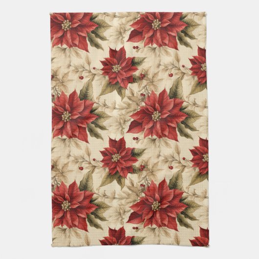 Classic Holiday Tea Towel Rustic Red Floral Style Theedoek (Verticaal)