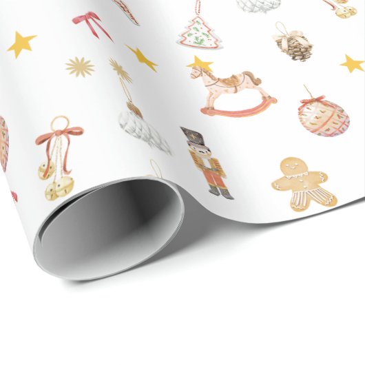 Classic Holiday Toy and Ornament Christmas Cadeaupapier (Rol Hoek)