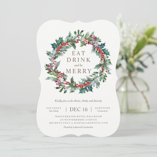 Classic Holiday Wreath Party uitnodiging (Staand voorkant)