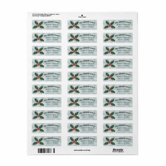 Classic Holly & Berries Snowflake Label (Full Sheet)