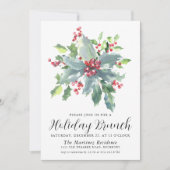 Classic Holly Berry Greenery Holiday Brunch Kaart (Voorkant)