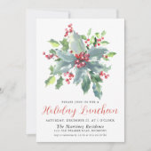 Classic Holly Berry Greenery Holiday Luncheon Kaart (Voorkant)