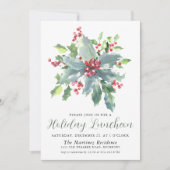 Classic Holly Berry Greenery Holiday Luncheon Kaart (Voorkant)