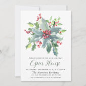 Classic Holly Berry Greenery Holiday Open House Kaart (Voorkant)