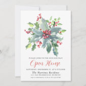 Classic Holly Berry Greenery Holiday Open House Kaart (Voorkant)