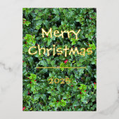 Classic Holly Berry Greenery Red Berries Card Folie Feestdagenkaart (Voorkant)