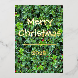 Classic Holly Berry Greenery Red Berries Card Folie Feestdagenkaart