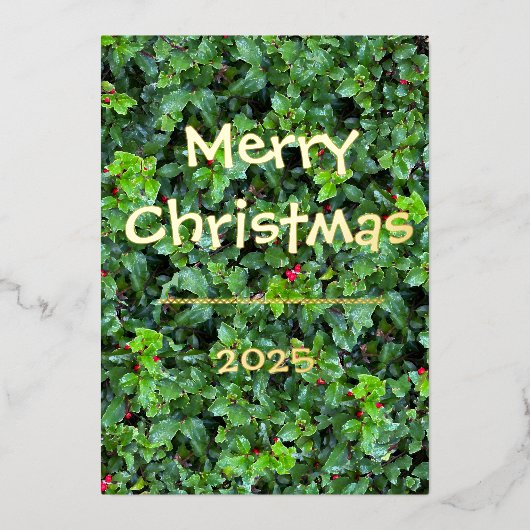 Classic Holly Berry Greenery Red Berries Card Folie Feestdagenkaart (Voorkant)