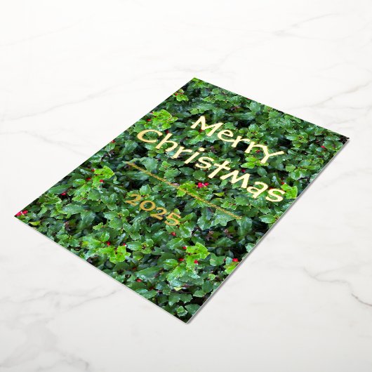 Classic Holly Berry Greenery Red Berries Card Folie Feestdagenkaart (Gedraaid)