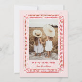 Classic Holly Painted Frame Pink Red Photo Feestdagenkaart (Voorkant)